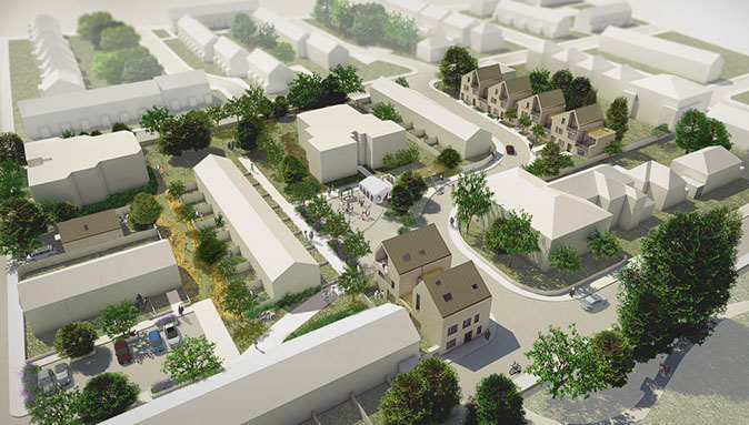Image by Lyndon Goode showing the proposed site-wide masterplan at Lee Green estate